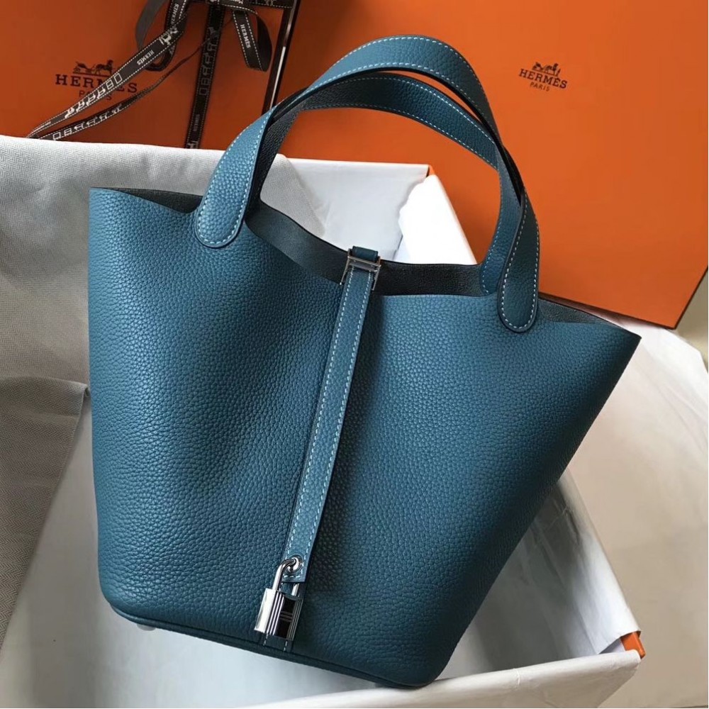 High Quality Replica Hermes Picotin Lock 18 Bag In Blue Jean Clemence Leather $ 279 USD